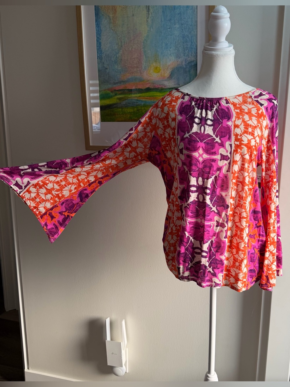 Chico's Retro Medallion‎ Print Blouse • Boho 100% Rayon Bell Sleeve Top 1 / M